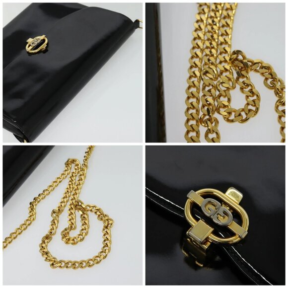 GUCCI Chain Shoulder Bag Patent leather Black Gold Auth BA2705 - Picture 16 of 16